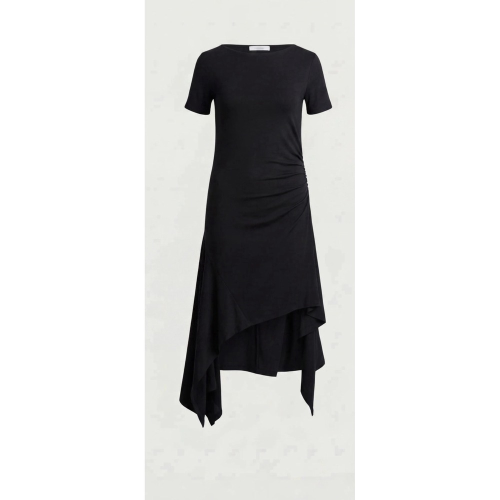Oak Fort Asymmetric Ruffle Hem Midi Dress Sz M Black Witchy Whimsigoth Halloween
